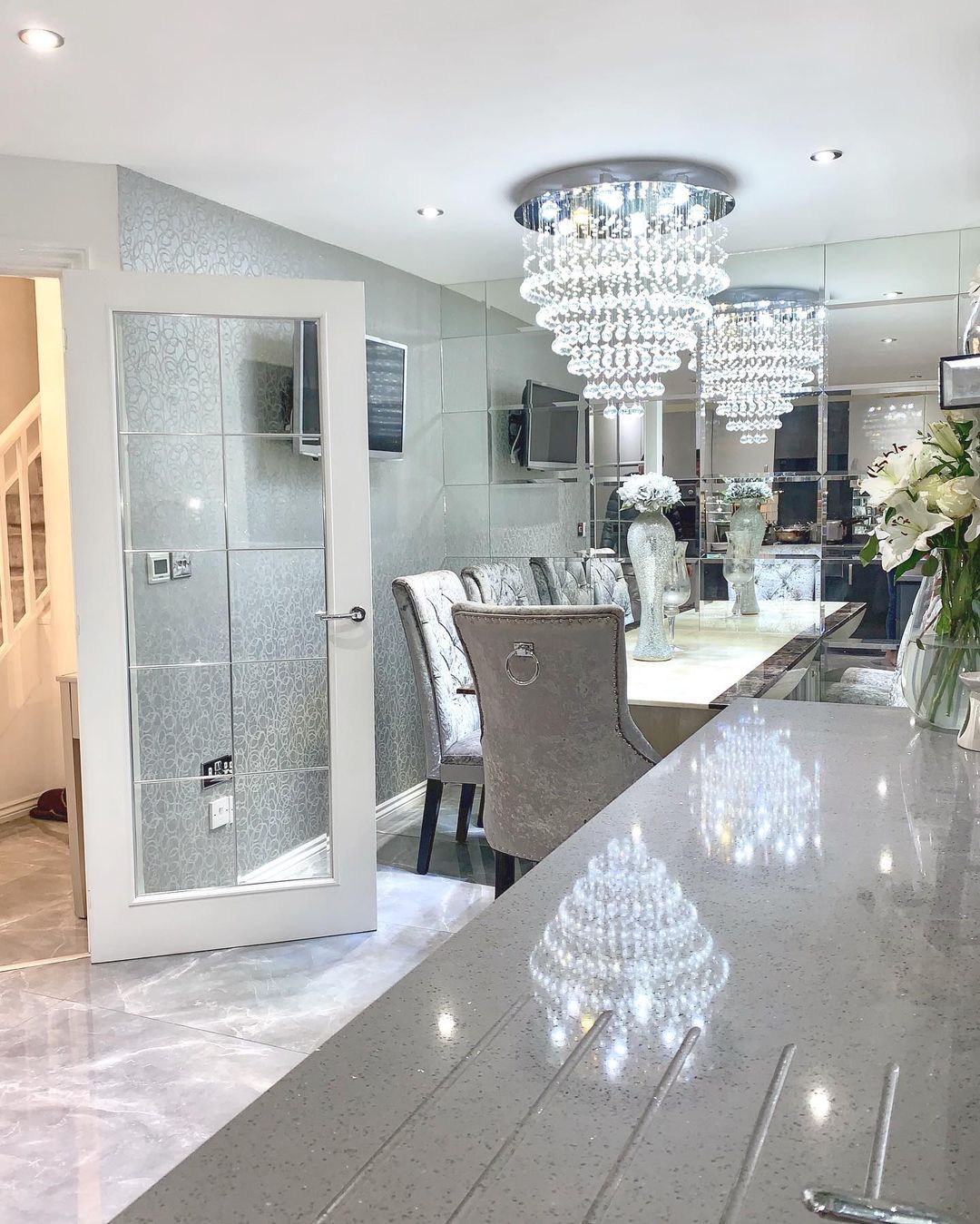 Modern Flush Mount Crystal Raindrop Chandelier for Living/Dining Room