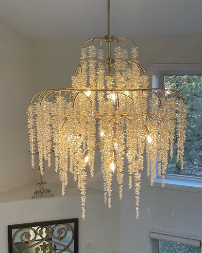 Light Luxury Silver Flower Branch Chandelier with Icicle Details for Bedroom Dining Room and Hallway - Richardrider
