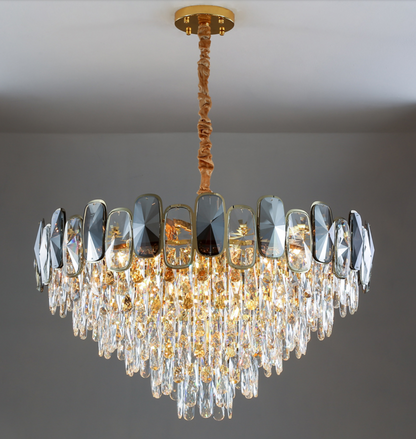 Round/Rectangle Smoky Gray Crystal Pendant Chandelier Ceiling Fixtures Light For Living Room/Dining Room/Entryway