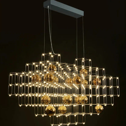 Modern Stainless Steel Three-dimensional Cube Chandelier