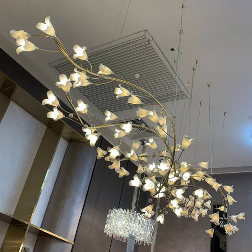 Modern Brass Branch Ceramics Flower Chandelier for Stylish Living Room Hotel and Restaurant - Richardrider
