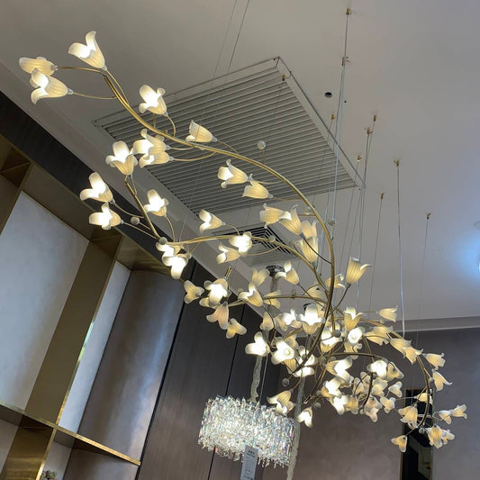 Modern Brass Branch Ceramics Flower Chandelier for Stylish Living Room Hotel and Restaurant - Richardrider