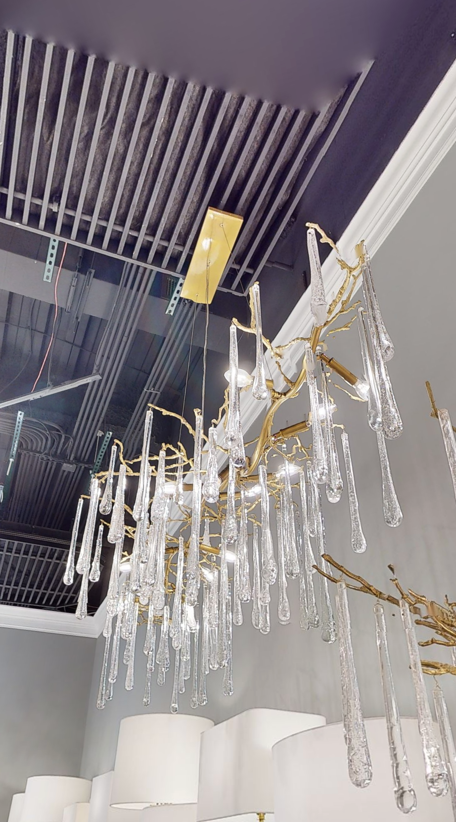 Teardrop Crystal Chandelier with Brass Branches 84" W - Richardrider