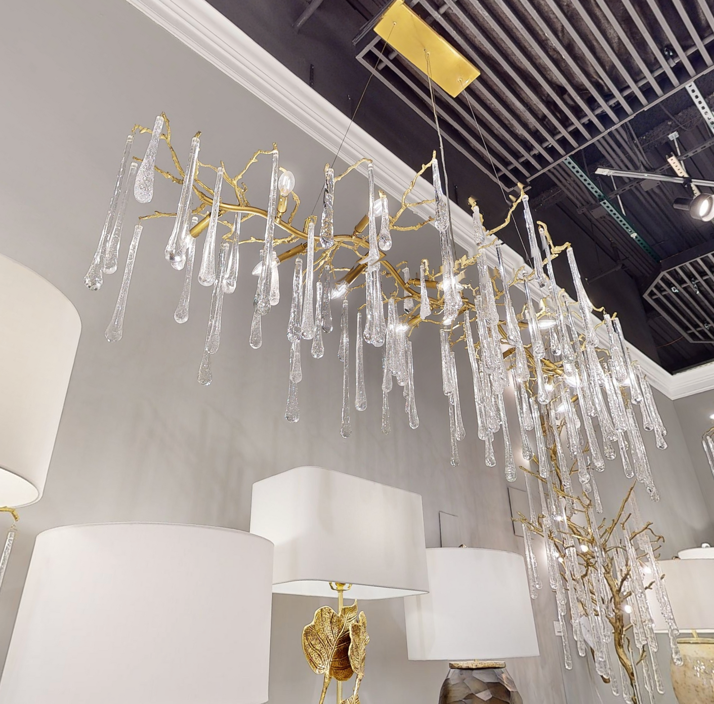 Teardrop Crystal Chandelier with Brass Branches 84" W - Richardrider