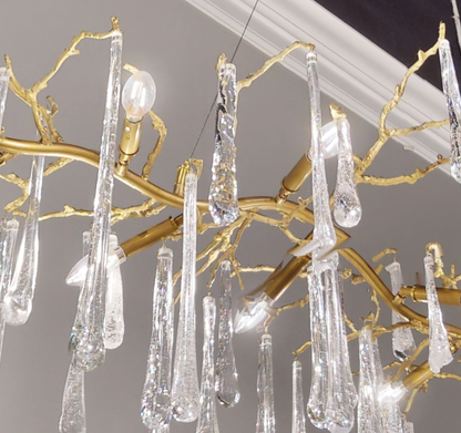 Teardrop Crystal Chandelier with Brass Branches 84" W - Richardrider