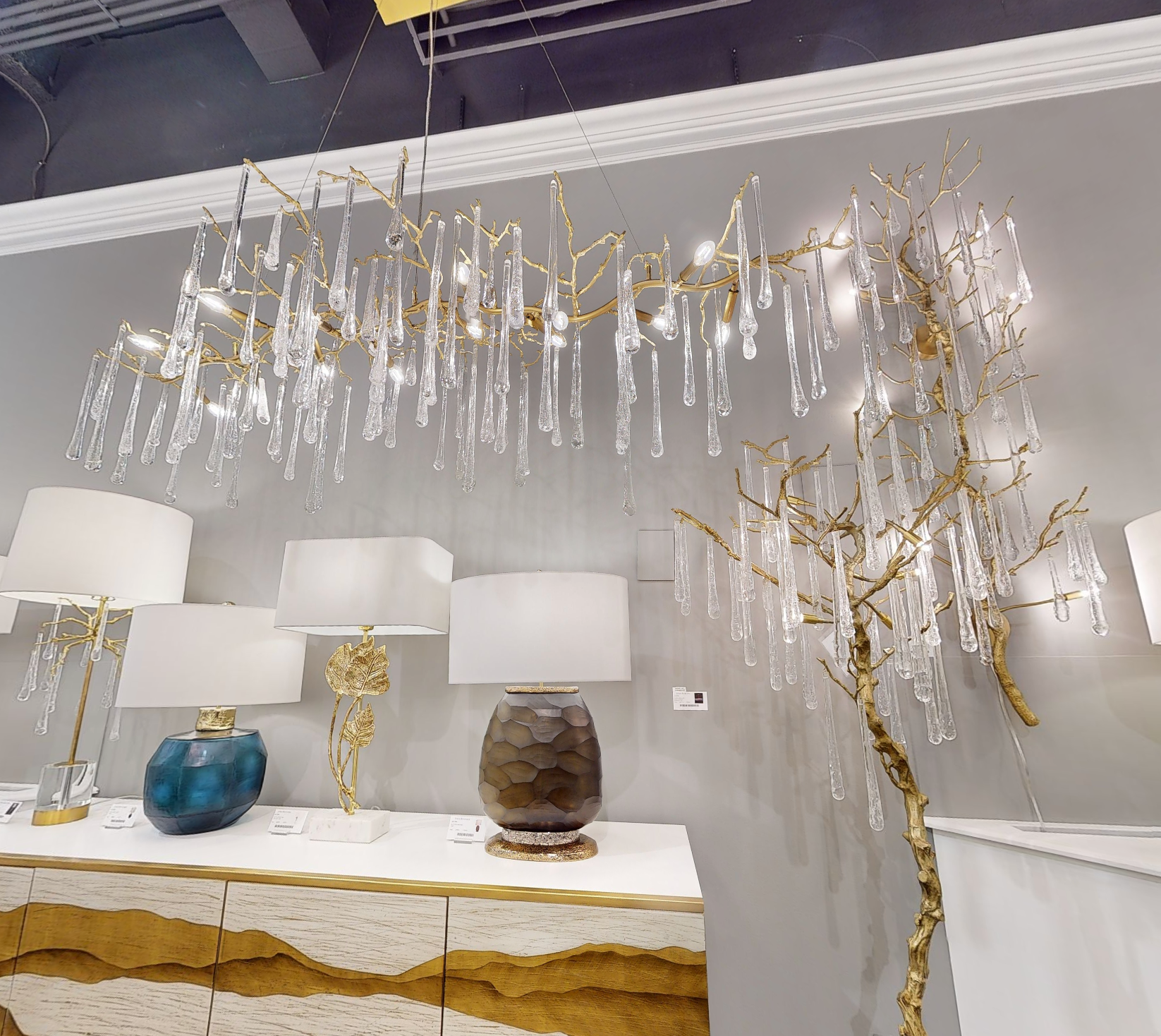 Teardrop Crystal Chandelier with Brass Branches 84" W - Richardrider
