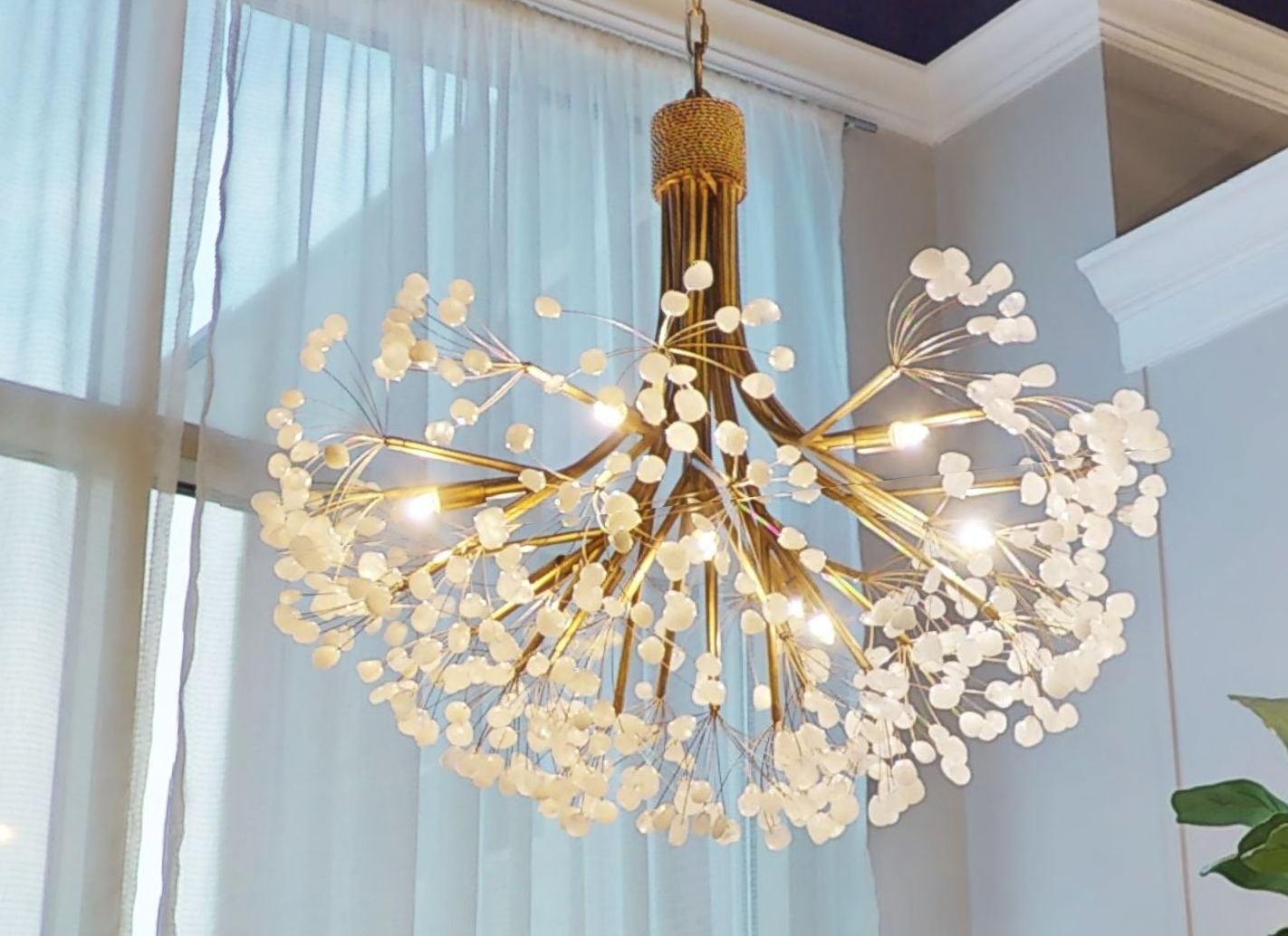 Stone Quartz Nine-Light Chandelier, Gold Leaf Finish with Natural Crystals, G9 Bulbs - Richardrider