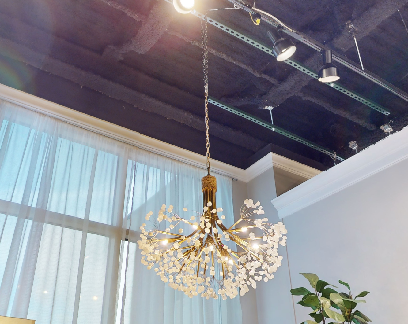 Stone Quartz Nine-Light Chandelier, Gold Leaf Finish with Natural Crystals, G9 Bulbs - Richardrider