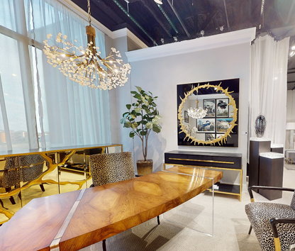 Stone Quartz Nine-Light Chandelier, Gold Leaf Finish with Natural Crystals, G9 Bulbs - Richardrider