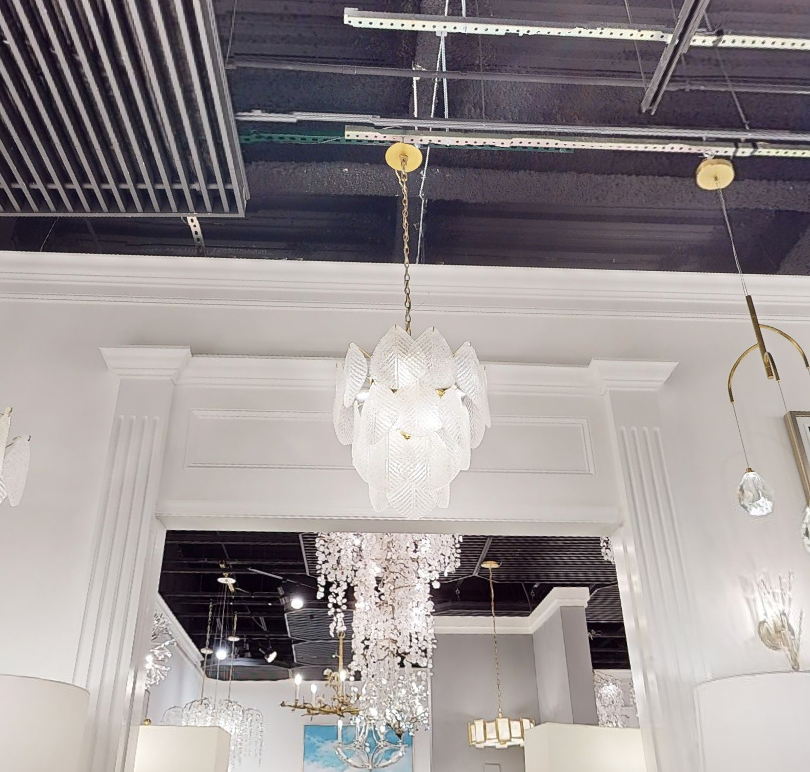 Antique Gold Frosted Glass Nine-Light Chandelier with Cascading Petal Design - Richardrider