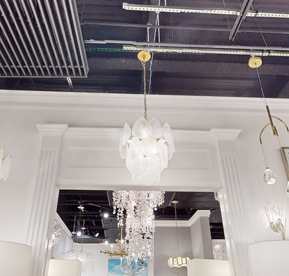 Antique Gold Frosted Glass Nine-Light Chandelier with Cascading Petal Design - Richardrider