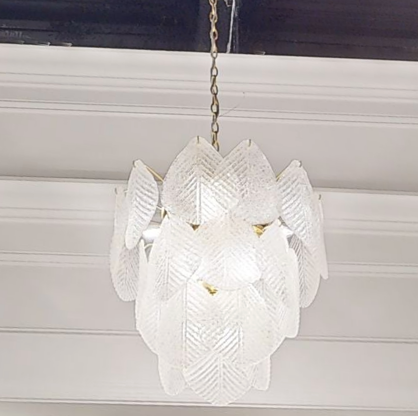 Antique Gold Frosted Glass Nine-Light Chandelier with Cascading Petal Design - Richardrider
