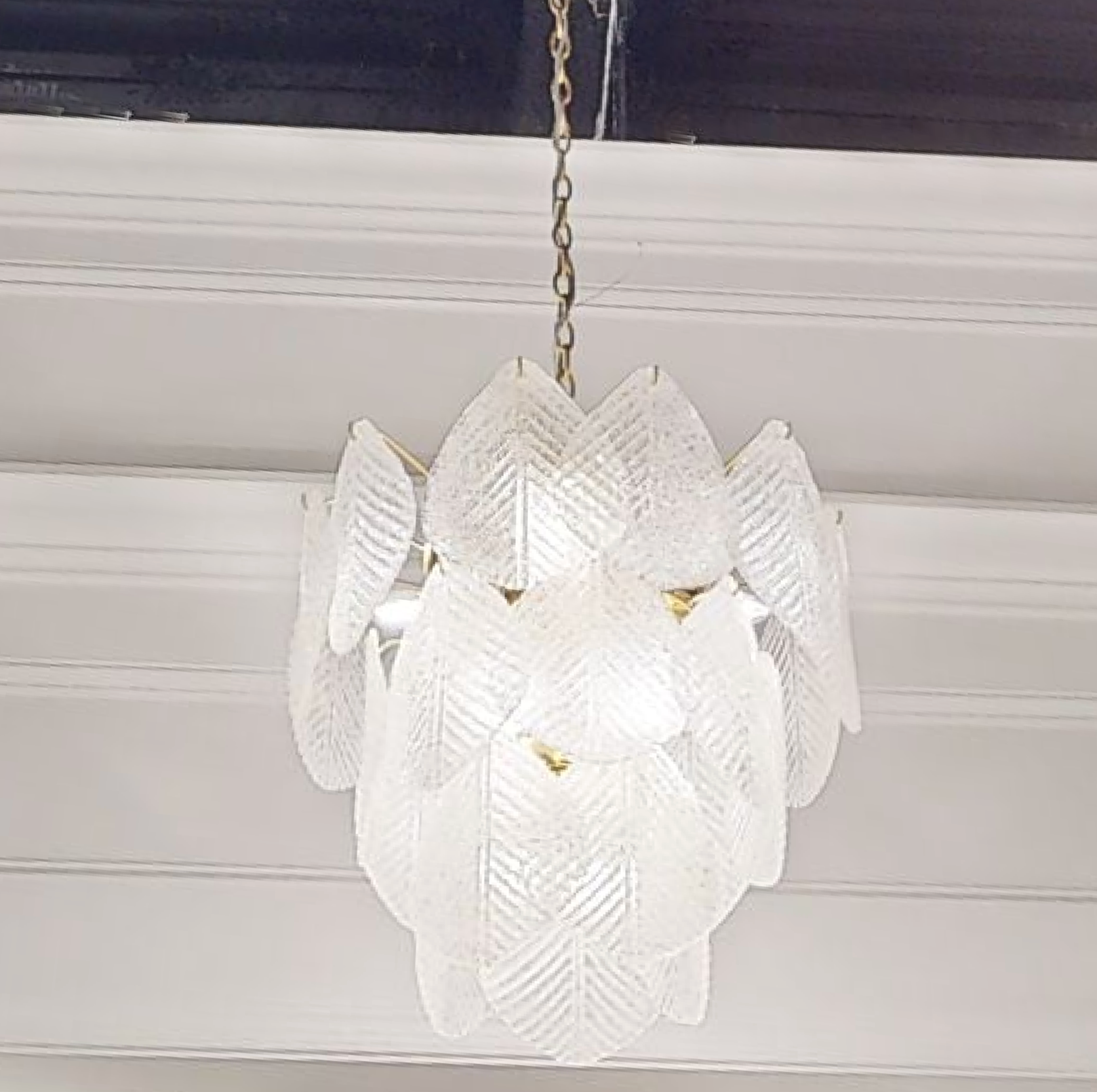 Antique Gold Frosted Glass Nine-Light Chandelier with Cascading Petal Design - Richardrider