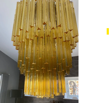 Murano Glass Chandelier – Triedri – 242 prisms – Amber