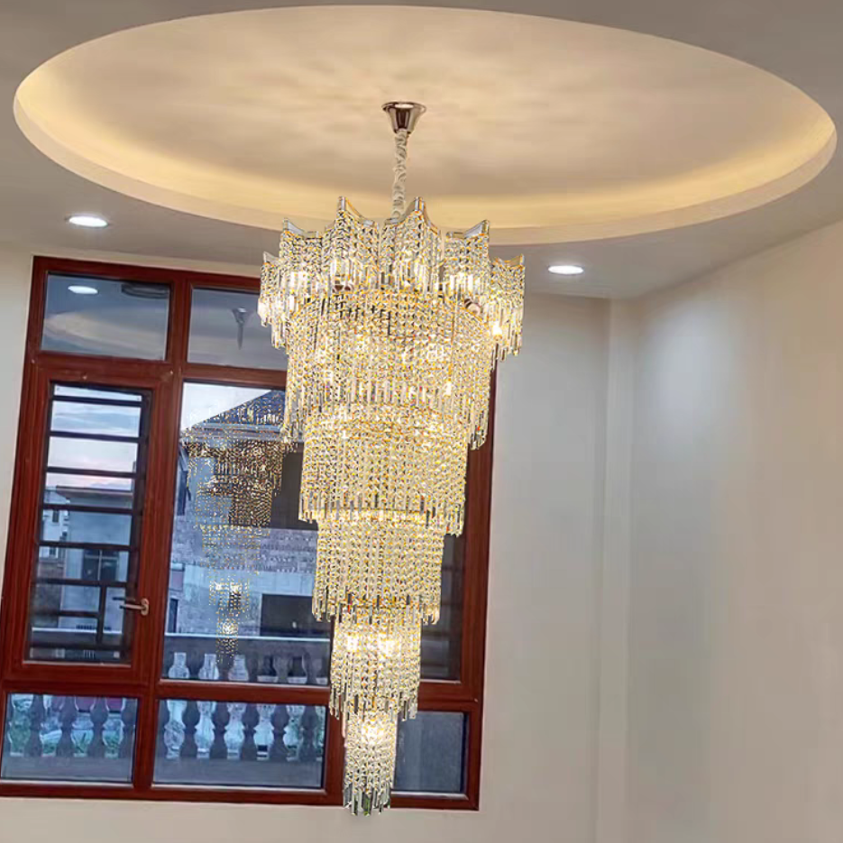 Extra Large Luxury Multi-tiered Crystal Chandelier in Gold Finish for Foyer/Staircase - Richardrider