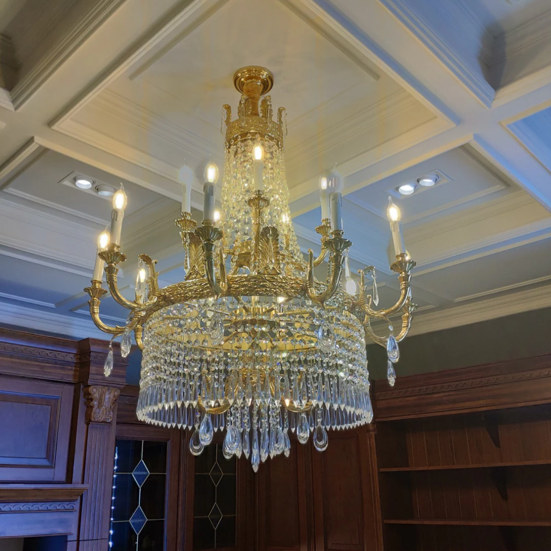 Stunning Oversized Luxury Golden Metal Candle Crystal Tassel Chandelier For High-ceiling Staircase/Entryway/Living/Meeting Room - Richardrider