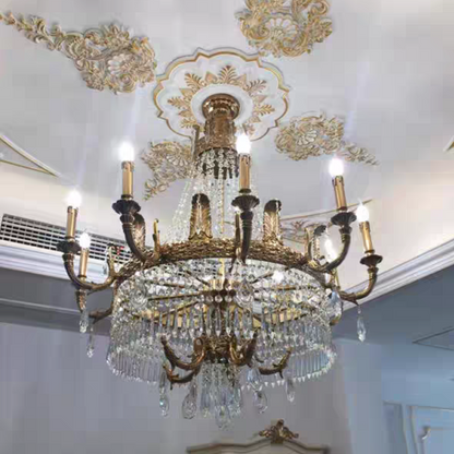 Stunning Oversized Luxury Golden Metal Candle Crystal Tassel Chandelier For High-ceiling Staircase/Entryway/Living/Meeting Room - Richardrider