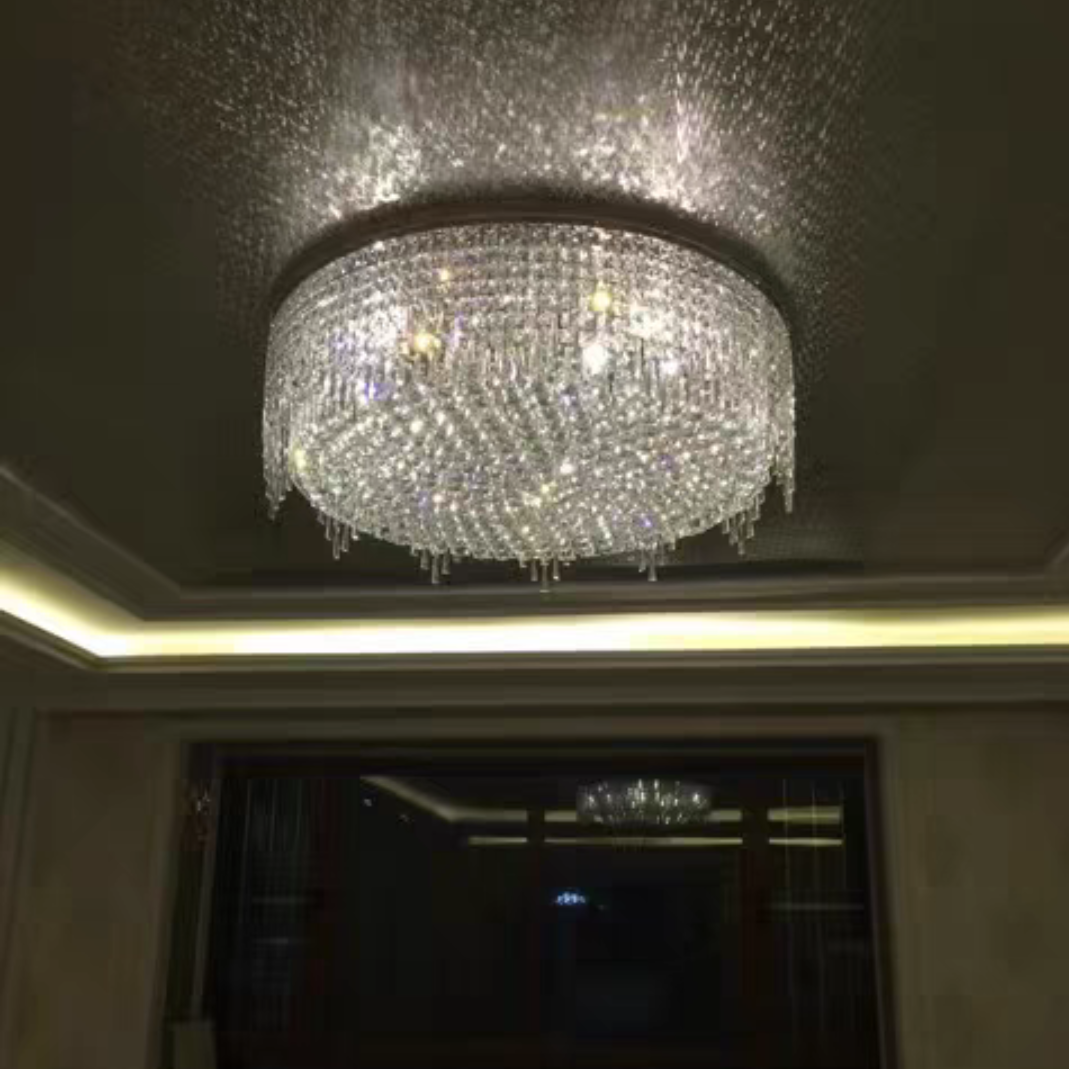 Minimalist Light Luxury Flush Mount Round Crystal Chandelier