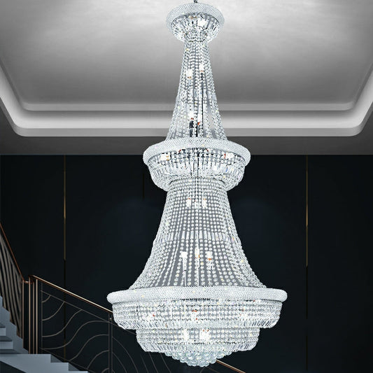 Silver/ Chrome Extra Large Crystal Chandelier Foyer Entryway Long Ceiling Lighting Fixture For Staircase - Richardrider