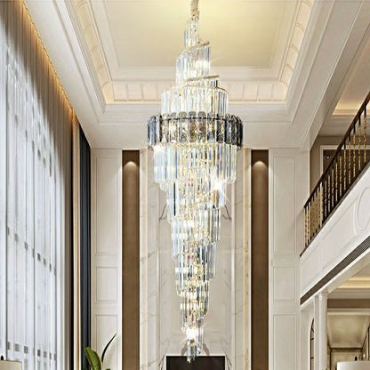 Spiral High Ceiling Light Fixture Long Crystal Chandelier For Foyer Staircase/ Living Room - Richardrider