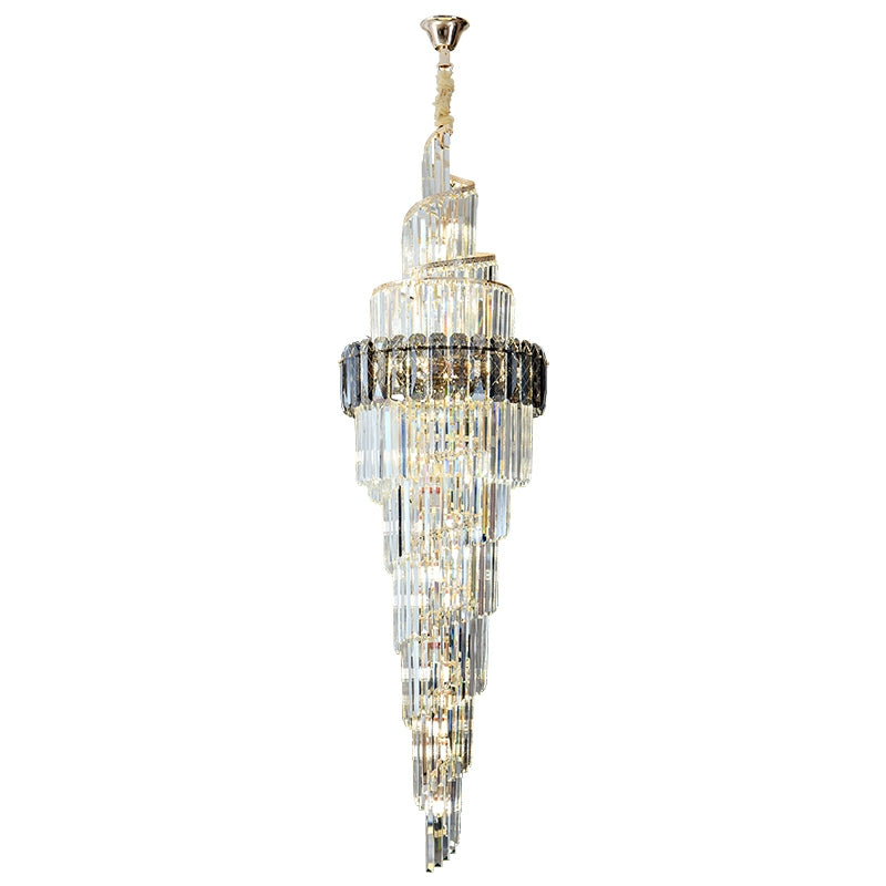 Spiral High Ceiling Light Fixture Long Crystal Chandelier For Foyer Staircase/ Living Room - Richardrider