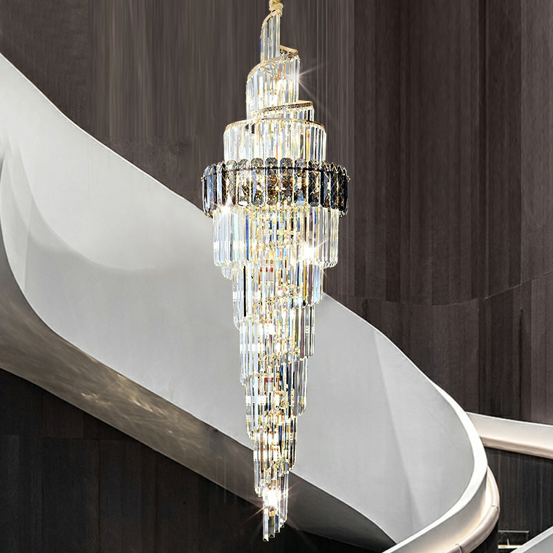 Spiral High Ceiling Light Fixture Long Crystal Chandelier For Foyer Staircase/ Living Room - Richardrider