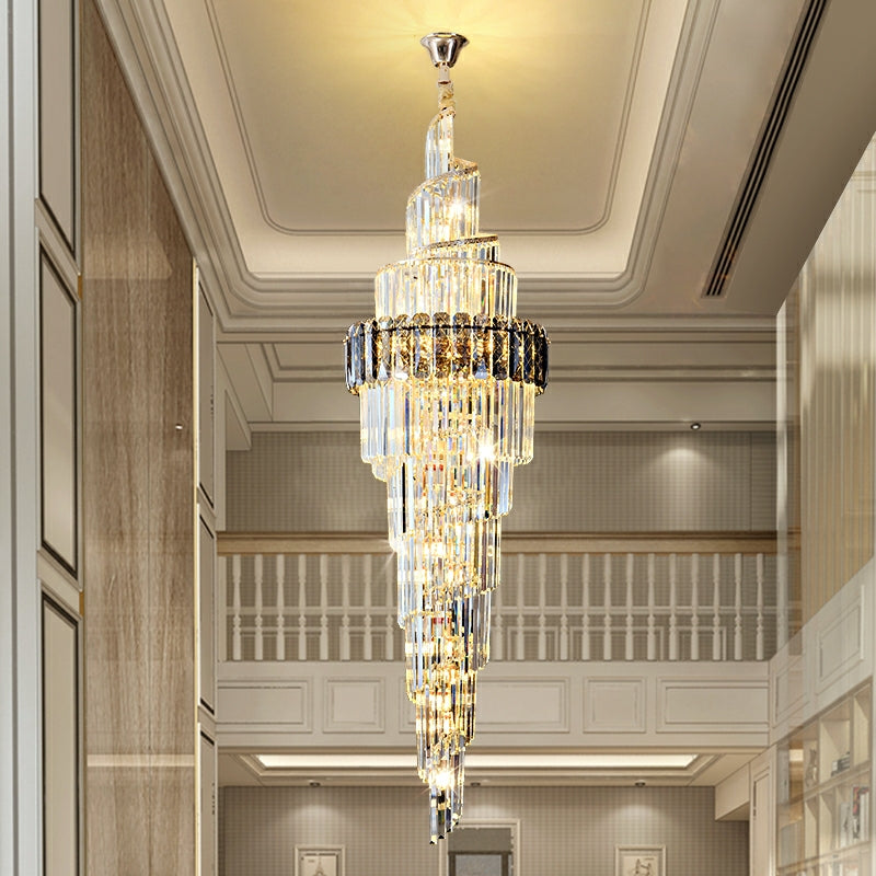 Spiral High Ceiling Light Fixture Long Crystal Chandelier For Foyer Staircase/ Living Room - Richardrider