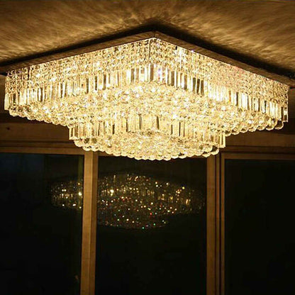 Square ceiling mounted crystal chandelier