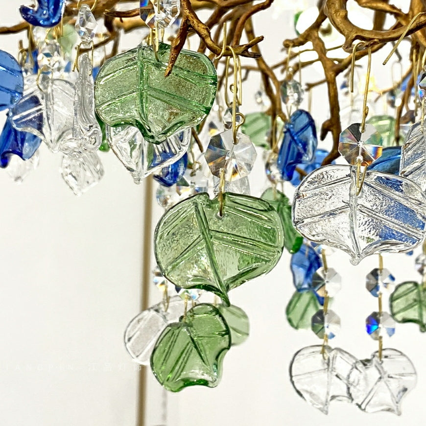 Stylish Colored Glaze Flower Crystal Chandelier Brass Tree Branch Ceiling Light For Living Room Hotel Hall - Richardrider