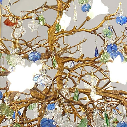 Stylish Colored Glaze Flower Crystal Chandelier Brass Tree Branch Ceiling Light For Living Room Hotel Hall - Richardrider