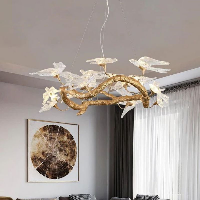 Swallow Glass Tree Branch Round Chandelier - Richardrider