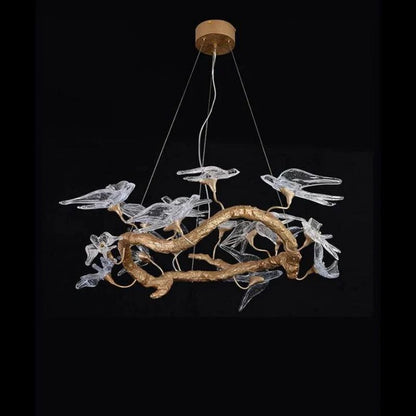 Swallow Glass Tree Branch Round Chandelier - Richardrider