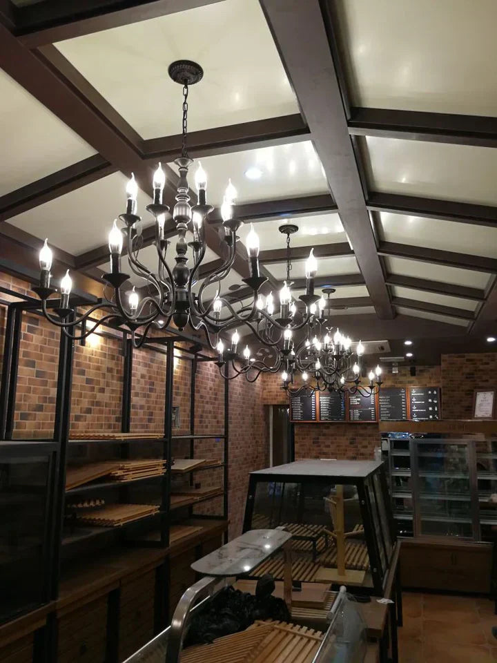 Multi Layer Iron Chandelier with Electronic Candles in Vintage Country Style for Living Room Cafe and Study - Richardrider