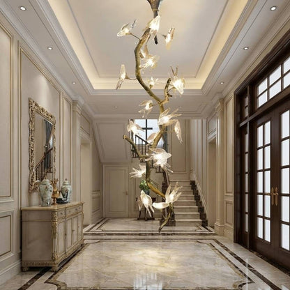 Crissy Branch Brass Bird Branch Staircase Chandelier