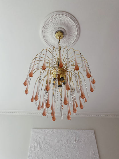 Vintage – Murano Glass Teardrops Chandelier – 70s – Pink prisms
