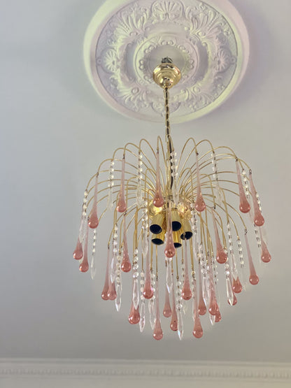 Vintage – Murano Glass Teardrops Chandelier – 70s – Pink prisms