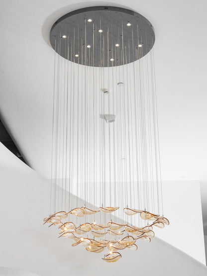 Galaxy Wave Floating Leaf Crystal Spiral Chandelier
