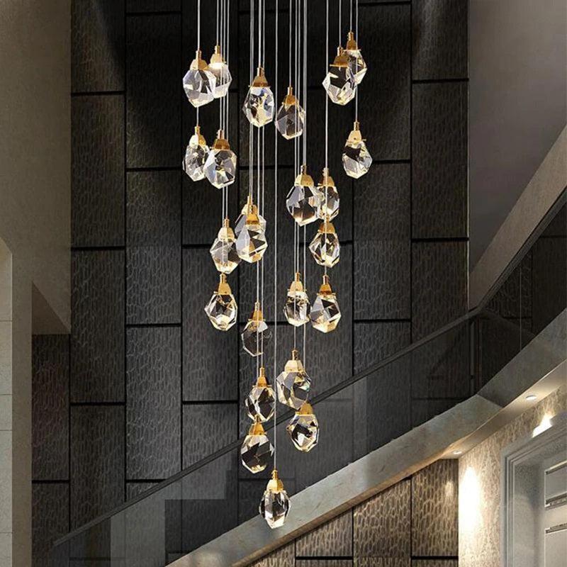Eve Faceted Crystal Staircase Long Chandelier - Richardrider