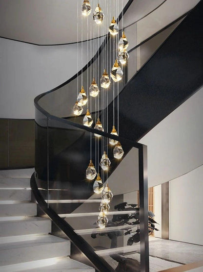 Eve Faceted Crystal Staircase Long Chandelier - Richardrider