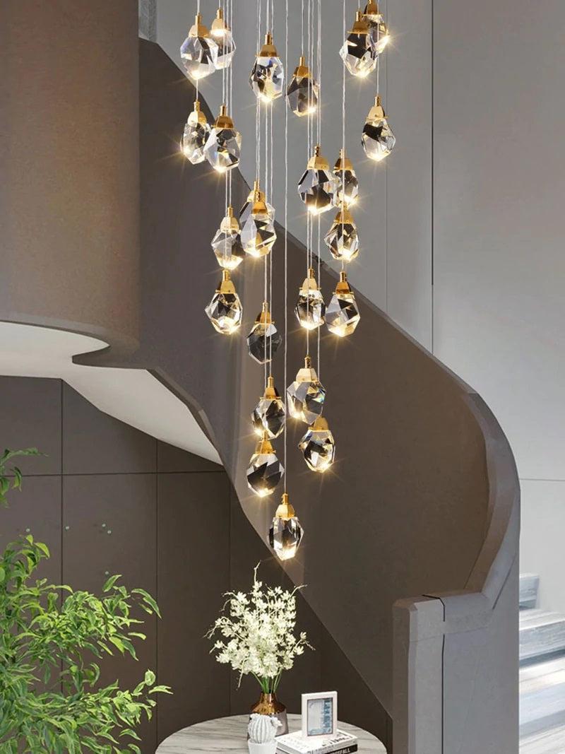 Eve Faceted Crystal Staircase Long Chandelier - Richardrider