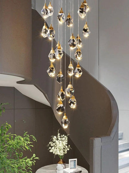 Eve Faceted Crystal Staircase Long Chandelier - Richardrider