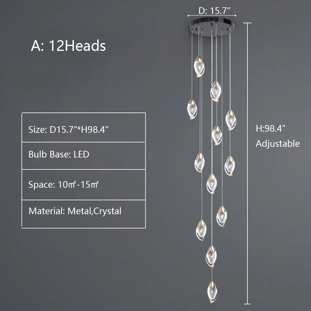 Modern Mango Shape Light Crystal Air bubbles Pendant Chandelier for Stairs/Living Room/High-Ceiling Room