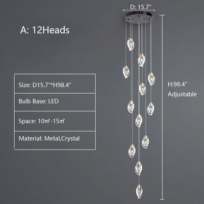 Modern Mango Shape Light Crystal Air bubbles Pendant Chandelier for Stairs/Living Room/High-Ceiling Room