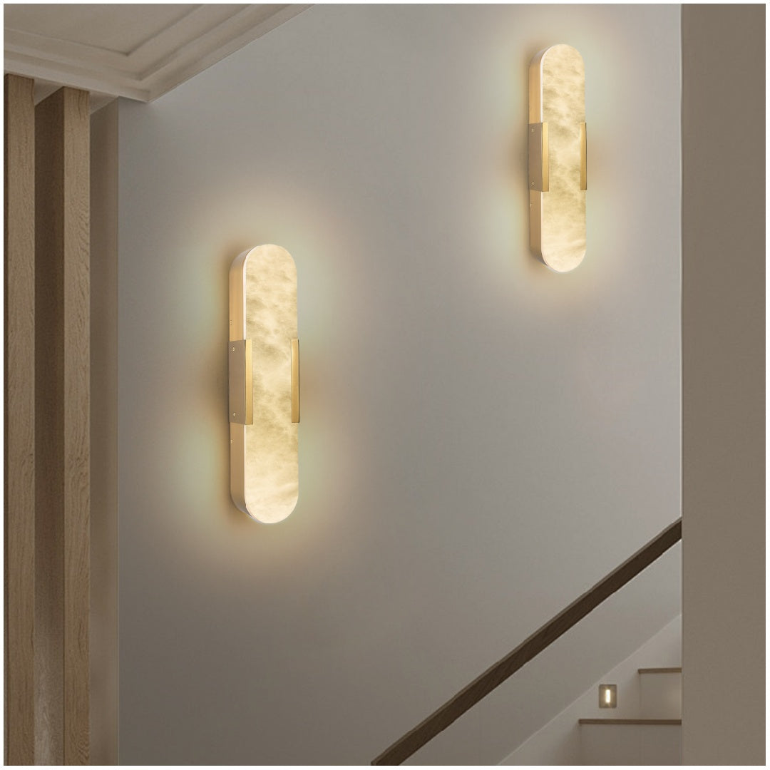19.7in Natural Marble Wall Sconce, Gold Sconces Set Of Two, Indoor Modern Bathroom Sconces Wall Lighting For Living Room, Bedroom, Hallway, Stairs