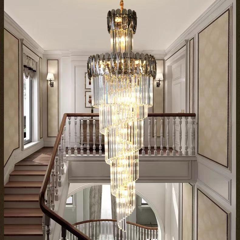 Luxury Extra Large Foyer Spiral Staircase Chandelier Long Crystal Ceiling Light Fixture For Living Room Hall Entrance - Richardrider