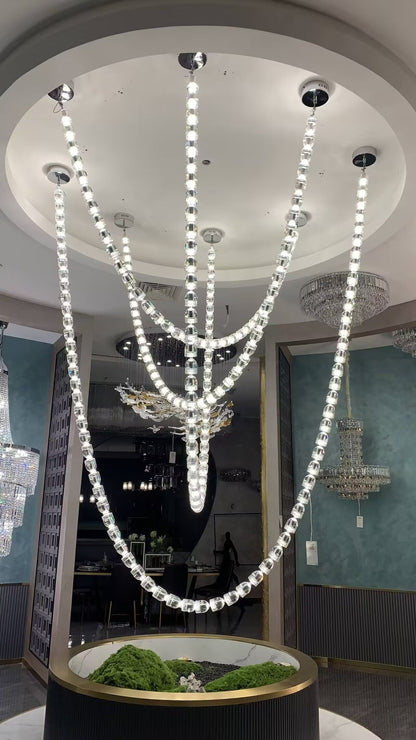 Modern Crystal Bullet Necklace Chain Chandelier for Living Room/Staircase/Foyer/Hotel/Restaurant