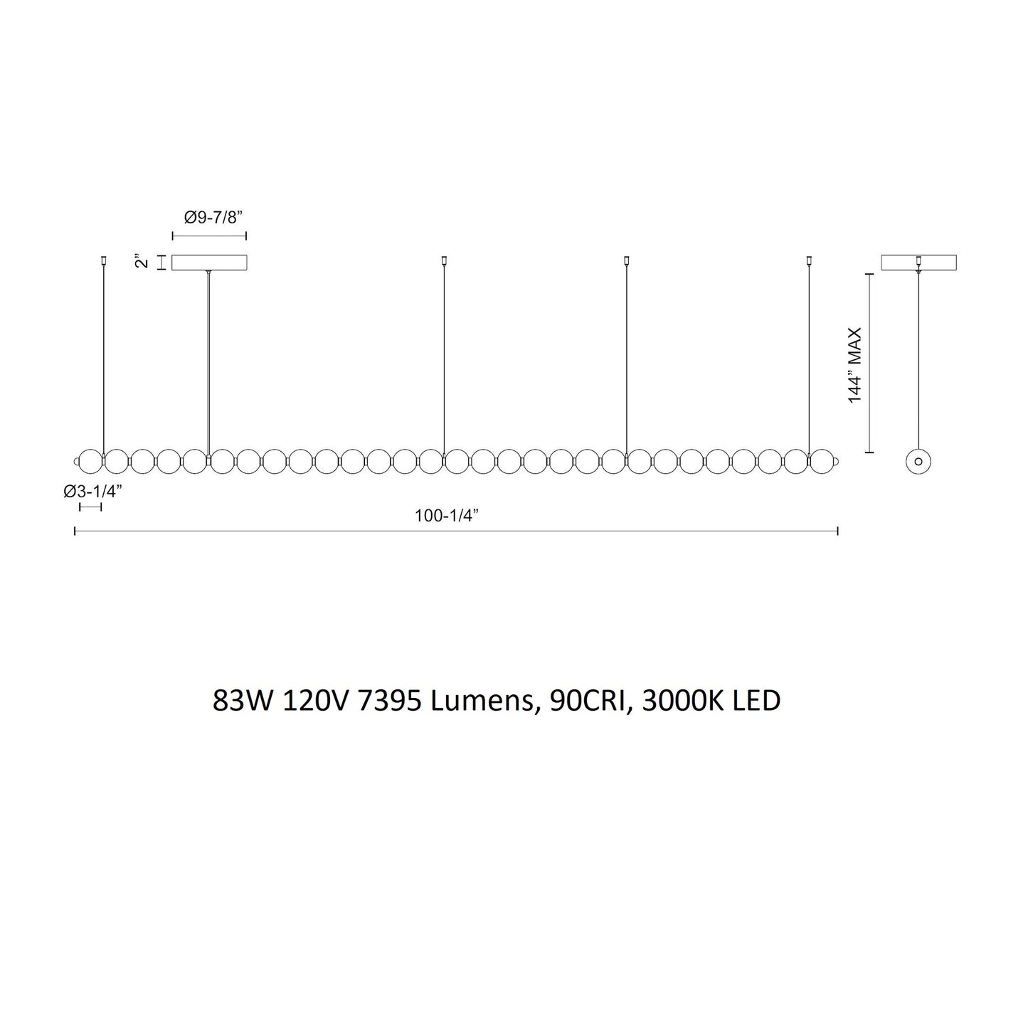 Nivavyn LED Chandelier Polycarbonate & Steel 79"W x 3.25"D