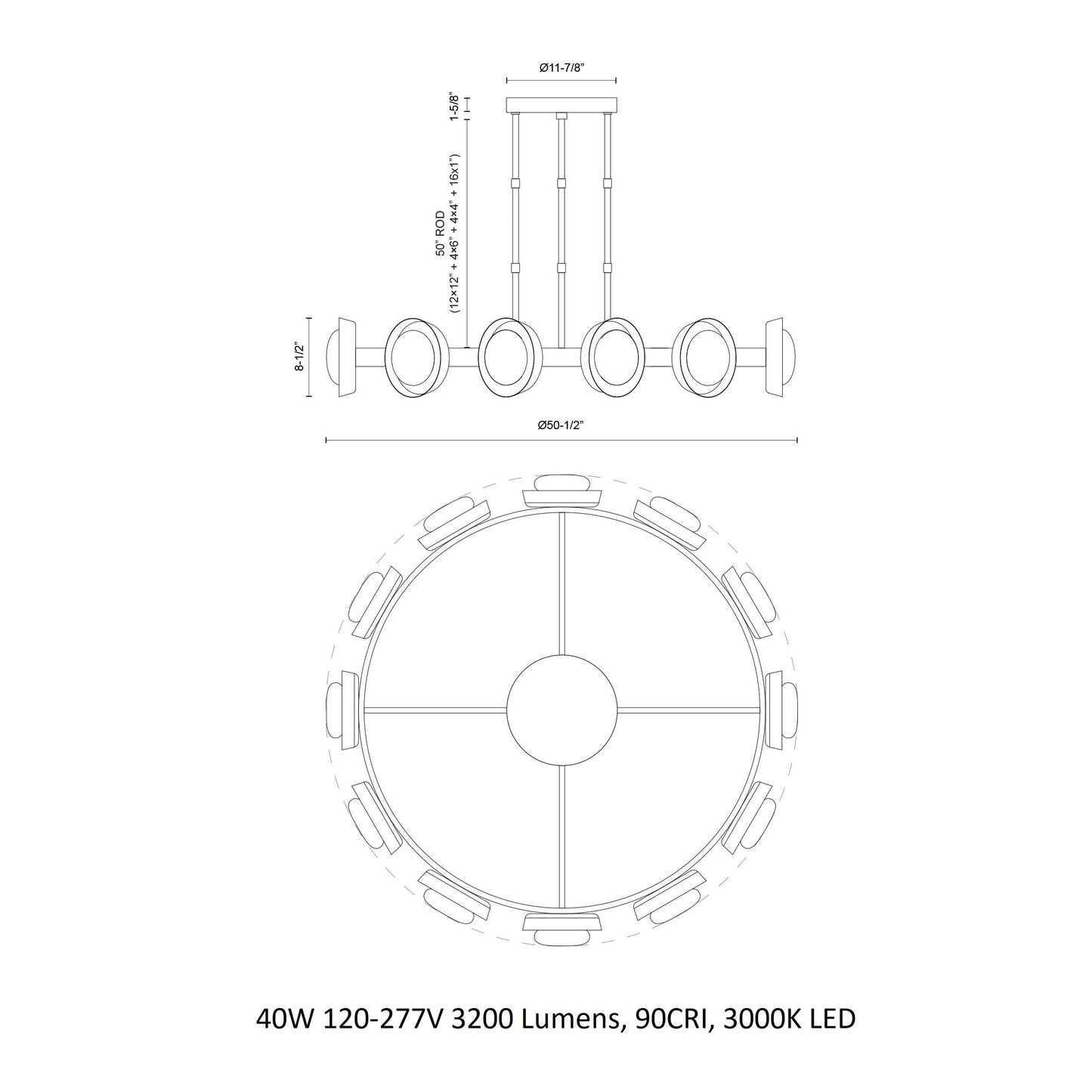Sylenar LED Chandelier Steel & Aluminum & Glass 50.5"D