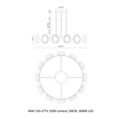 Sylenar LED Chandelier Steel & Aluminum & Glass 50.5"D