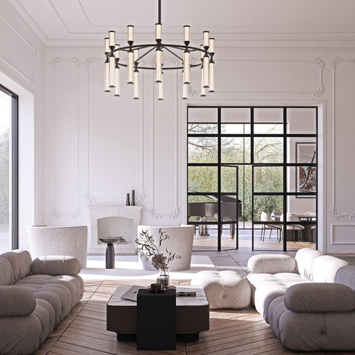 Orovaro LED Chandelier Steel & Frosted Glass 37.5"D